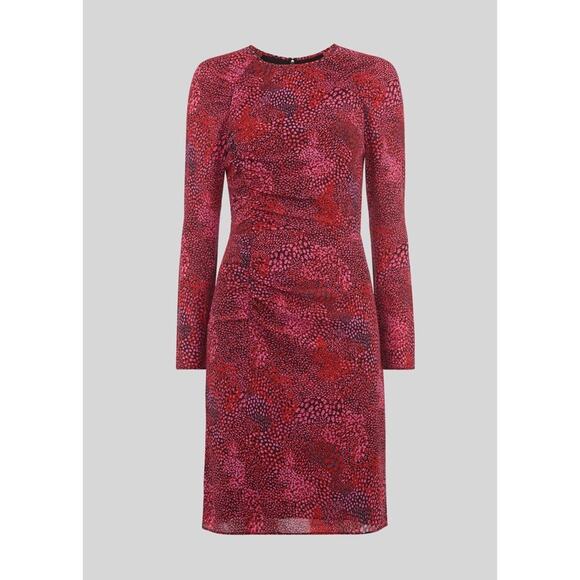 Whistles Abstract Silk Mix Bodycon Dress 0 Red Pink Animal Print EUC - Picture 1 of 10